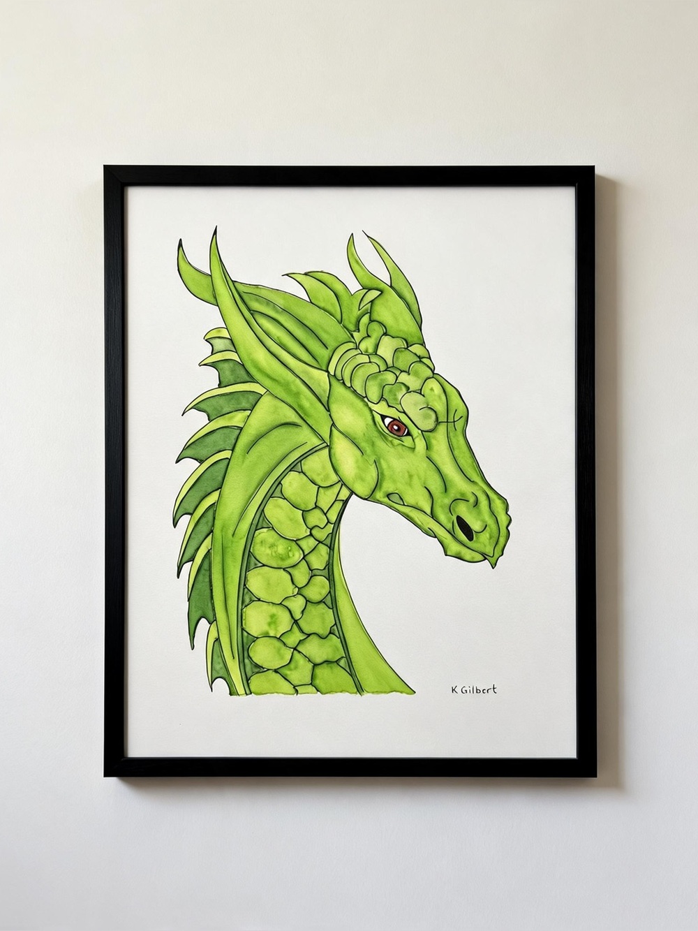 Watercolor Green Dragon Painting - Picture 2 of 2